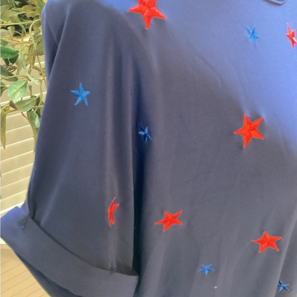 Stylish Classic 4th of July Blue Star-Patterned Women's Top - Picture 3 of 4